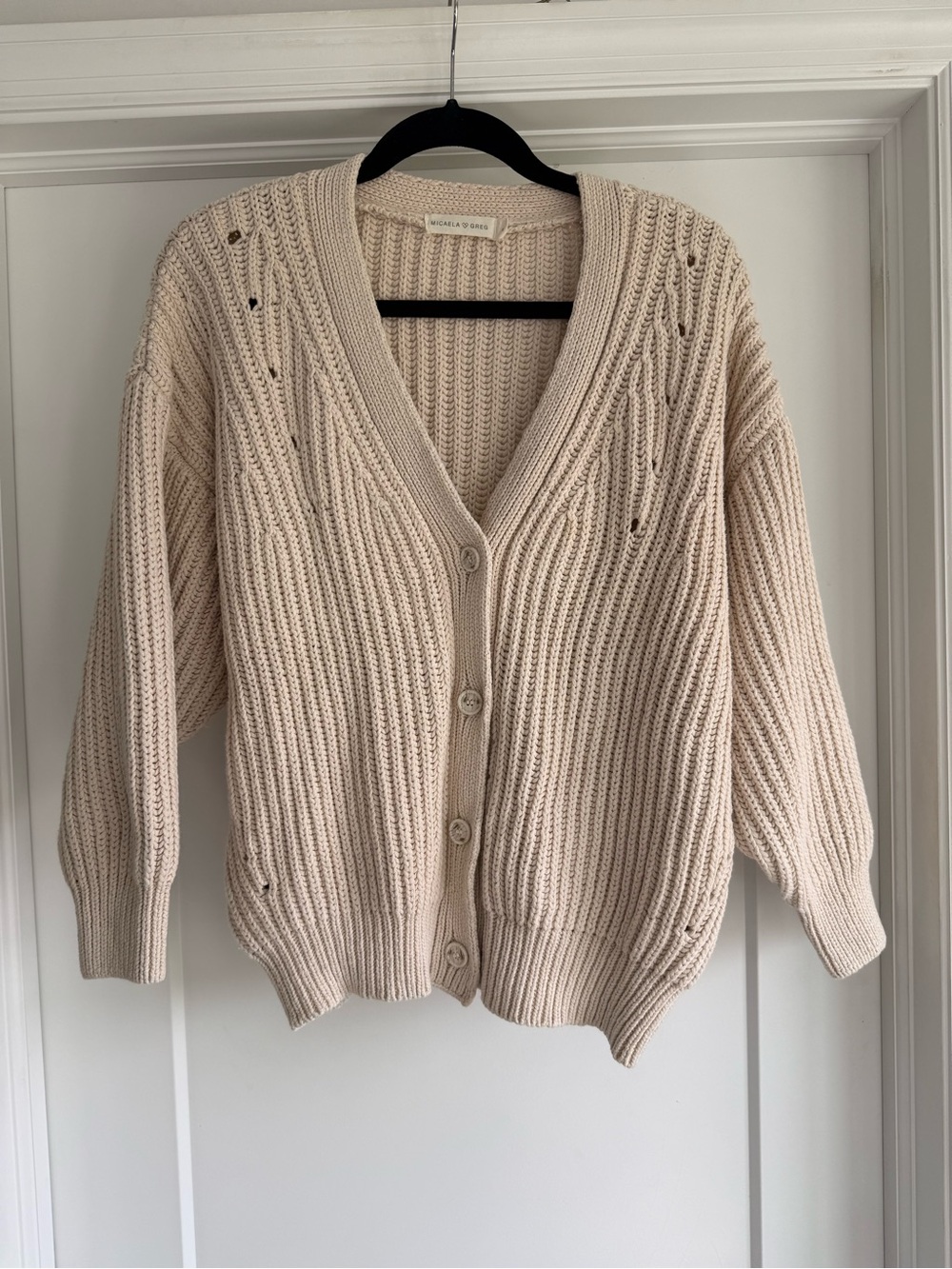 Micaela Greg | Cotton Cozy Women's Cream V-Neck Button Cardigan Sweater